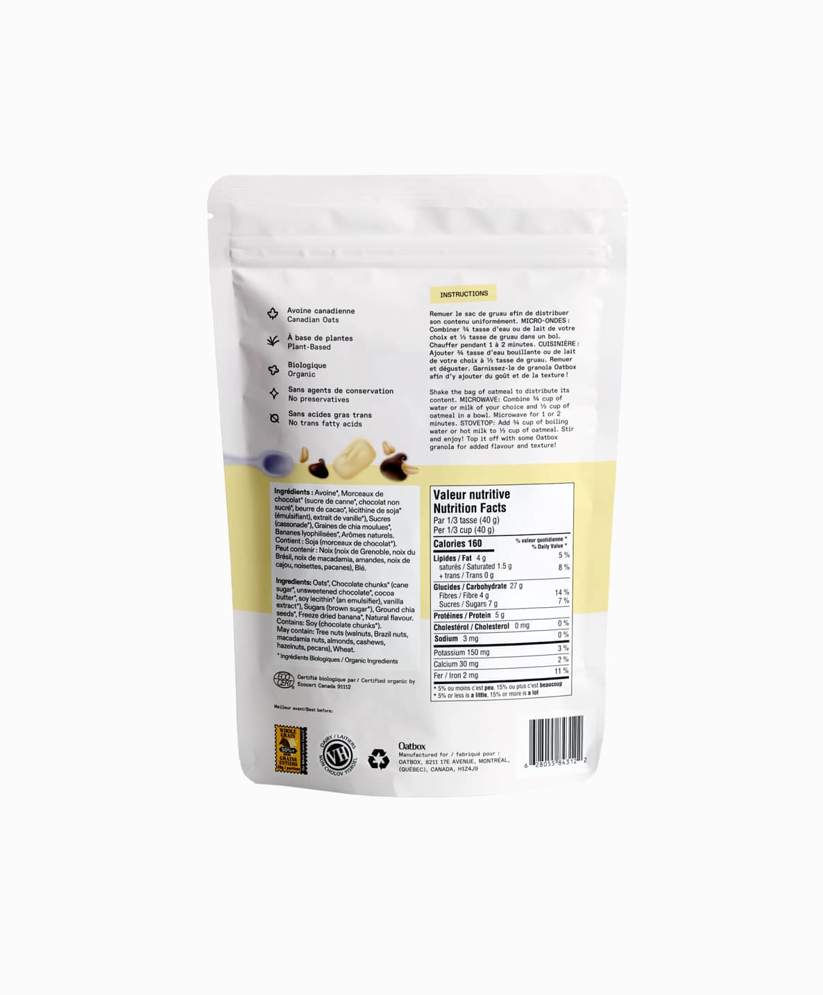 Banana and Dark Chocolate Oatmeal (300g)