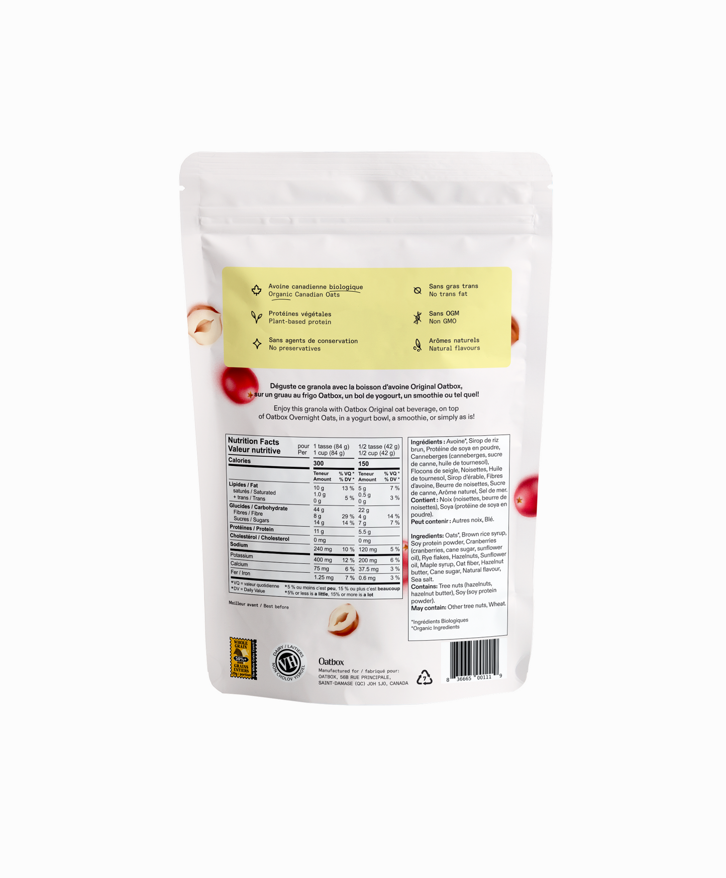 Granola protéiné Canneberge et praliné noisette (300g)